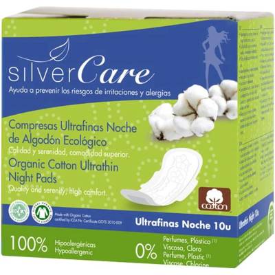 Silver Care Органични дамски превръзки с крилца Silver Care - Нощни, 10 броя