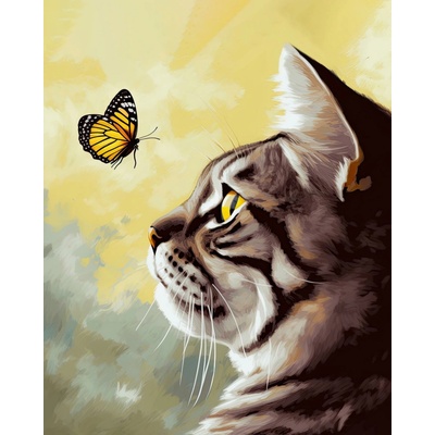 ZUTY Obrazy na stenu - Murovaná mačka s motýľom Rámovanie: vypnuté plátno na rám, Rozmer: 40x50 cm