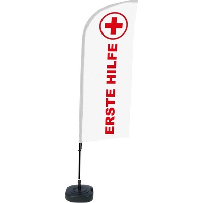 Jansen Display Kompletní sada reklamní vlajky ve tvaru křídla, První pomoc, německy, 1105 x 3300 mm