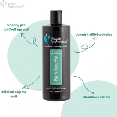 Groom Professional Big & Beautiful Volumising- šampon pro hustou, vlnitou a dvojitou srst 4 l