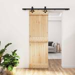 vidaXL Преплъзваща се врата 70 x 210 cm Естествено и черно (3445046)