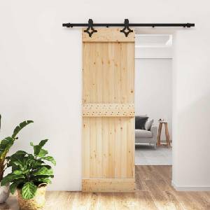 vidaXL Преплъзваща се врата 70 x 210 cm Естествено и черно (3445046)