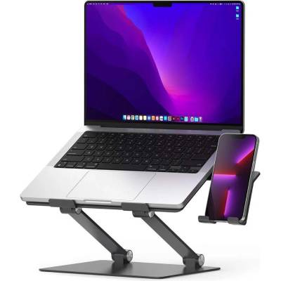 Ringke Outstanding Laptop Stand - сгъваема алуминиева поставка за MacBook и лаптопи от 11 до 17 инча (тъмносив)