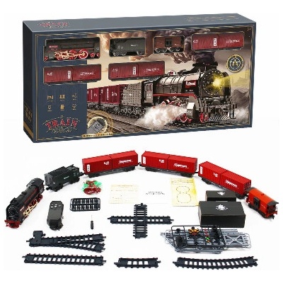 SET Elektrická vláčkodráha Parní lokomotiva s kouřem, světlem a zvukem na baterie – Zboží Dáma