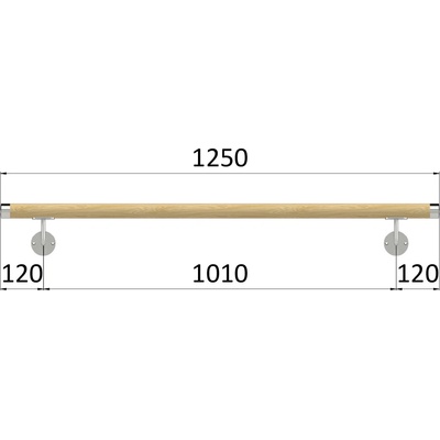 Madlo dřevěné (1250mm), materiál: buk, broušený povrch s nátěrem BORI (bezbarvý), set: 2ks úchyt, madlo s nerezovým ukončením
