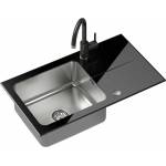 Quadron Комплект кухненска мивка Quadron Pop Hugh 111 и смесител Naomi, неръждаема стомана - черен 77x44 см (ST3577SC1BS-BW7059CZP)