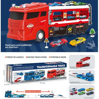 Armtoys ДЕТСКИ КАМИОН АВТОВОЗ СЪС СГЪВАЕМА РАМПА И 6 МЕТАЛНИ КОЛИ