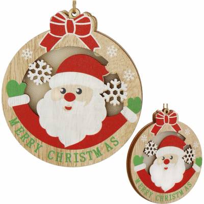 SPRINGOS Dřevěný Santa Claus svítící 9,5x11 cm vánoční ozdoba CA1281-XG