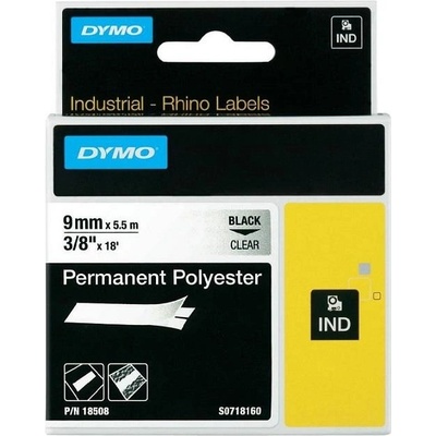 DYMO permanentní polyesterová páska RHINO D1 9 mm x 5,5 m, černá na průhledné, S0718160