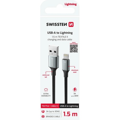 Swissten 71523309 Textile II USB / Lightning 1,5m černý