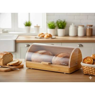 Chlebník MENTA z bambusu s průhledným roletovým víkem 38 × 28 × 18,5 cm