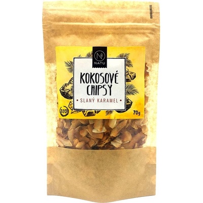 NATU Kokosové chipsy BIO kokosové chipsy v BIO kvalitě příchuť Salted Caramel 70 g