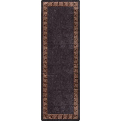 vidaXL Килим, миещ се, черно и златисто, 80x300 см, противоплъзгащ (337929)