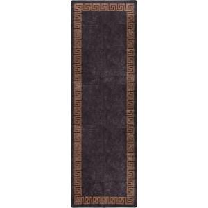 vidaXL Килим, миещ се, черно и златисто, 80x300 см (337929)