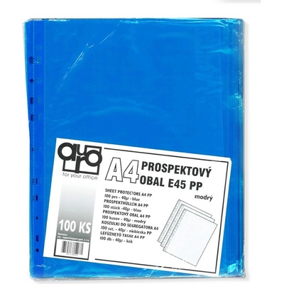 Auro Office E45 - eurofolie A4, 45 µm, PP, modré, hladké - 100 ks