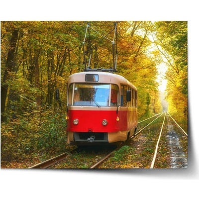 Sablio Plagát Červená električka v lese - 90x60 cm