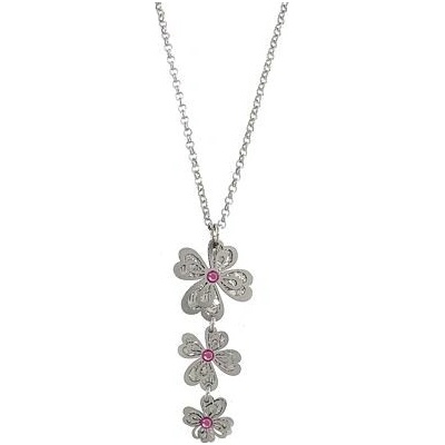 Infinity Silver Stříbrný náhrdelník s kvítky a růžovými zirkony 4003545