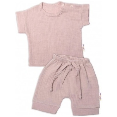 Baby Nellys 2-dílná mušelínová soupravička tričko kraťasky BOy béžová