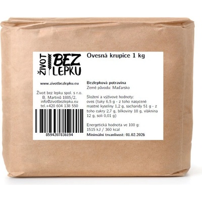 Život bez lepku Ovsená krupica 1 kg
