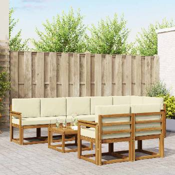 vidaXL Комплект дивани за открито 9 pcs Натурален и Крема (3366593)