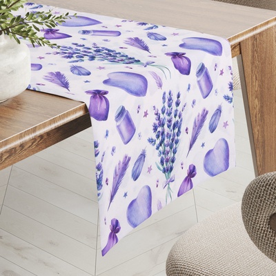 Biante Dekoračný behúň PML-055 Levandule a srdcia na bielom 20x120 cm