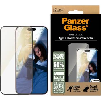 Panzer Стъклен протектор PanzerGlass за iPhone 16 Plus, 15 Plus. EyeCare, Ultra-Wide Fit