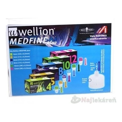 Wellion MEDFINE plus Penneedles 10 mm ihla na aplikáciu inzulínu pomocou pera 100 ks + nádoba na použité ihly, 1x1 set