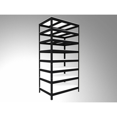 Biedrax Regál do špajze 60 x 120 x 210 cm, čierny, 8 políc biele lamino 12mm, nosnosť 200 kg na policu