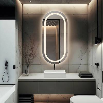 Alfaram Pieskované oválne zrkadlo s osvetlením - HOLI LED 90x180