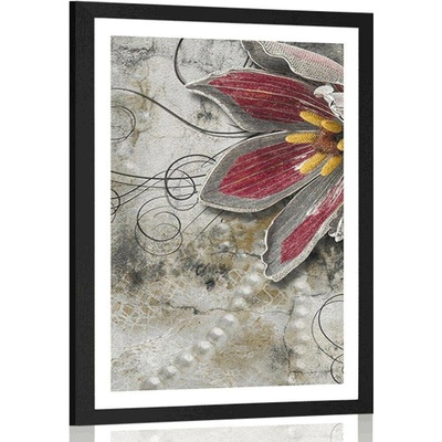 Plakát s paspartou květiny s perlami - 20x30 black