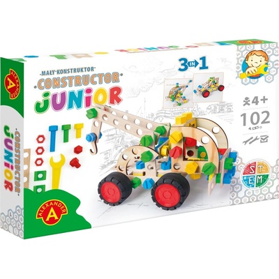 Alexander Toys Дървен конструктор Alexander, 102 части, 3 в 1 - Камион с кран (AL2588)
