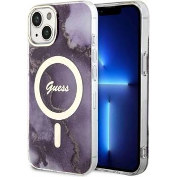 GUESS iPhone 14 6.1" purple hardcase Golden Marble MagSafe (GUHMP14SHTMRSU)