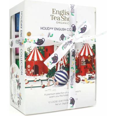 Organic "Winter Collection" Tea Gift Box with Bow, White 12 čajových sáčků