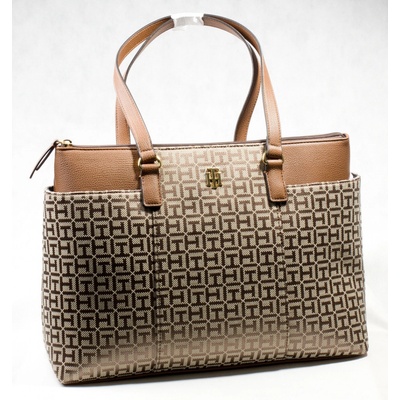Tommy Hilfiger Větší kabelka Signature TH Logo Large Tote Shoulder bag Jacquard béžová