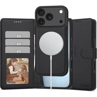 Tech-Protect Magsafe Кожен Калъф с Джобове за iPhone 17 Pro Max, Tech-Protect Wallet Book Case, Черен (5906302330409)
