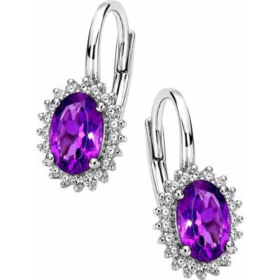Zlaton Náušnice bílé zlato visací 2.550g s ametystem 1.22ct a diamanty 0.22ct N19062603432