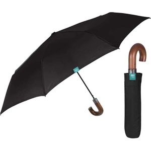 PERLETTI Чадър Perletti 58/8 Automatic 3 Sect Black + Wooden Curved Handle umbrella - Green (Multicolor)