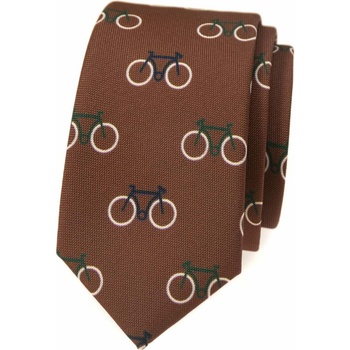 Slim kravata vzor bicykel hnedá