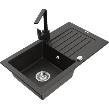 Mexen Pablo гранитна мивка с една камера и отцедник и кухненски смесител Rita, черен/златен металик- 6510-75-670300-70 (6510-75-670300-70)