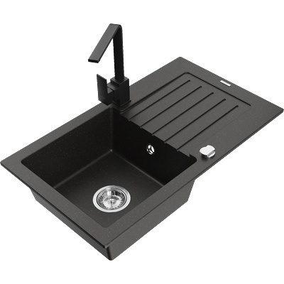 Mexen Pablo гранитна мивка с една камера и отцедник и кухненски смесител Rita, черен/златен металик- 6510-75-670300-70 (6510-75-670300-70)