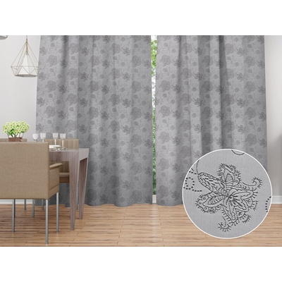 Biante Dekoračný záves TF-083 Kvetované ornamenty na sivom 150x140 cm