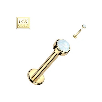 Šperky4U Zlatý piercing do brady labreta opál, Au 585/1000 ZL01246-OP17-1208-YG