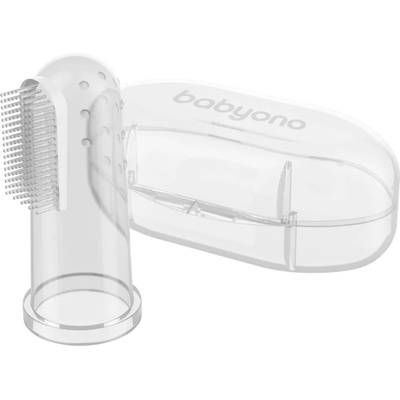 BabyOno Take Care First Toothbrush детска четка за зъби за върху пръст с калъфка Transparent