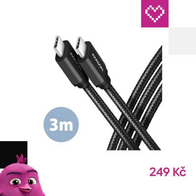 Axagon BUCM3-CM30AB SPEEd USB-C USB-C, USB 3.2 Gen 1, PD 60W 3A, ALU, oplet, 3m, černý