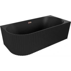 Mexen Gia свободно стояща ъглова рифлена вана дясна 150 x 75 cm, черен мат, преливане розово злато - 52701507571P-60 (52701507571P-60)
