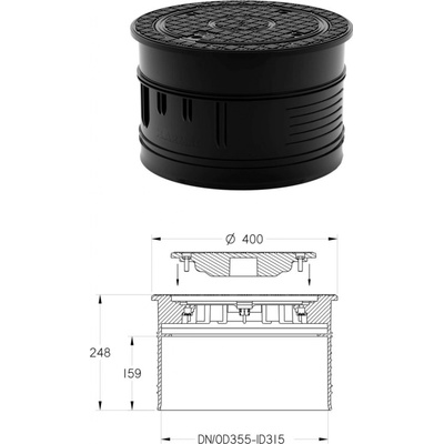 MIDAS Poklop vodotěsný,pachotěsný plastový A15-zvýšená zátěž do 3 tun, na vlnovec DN 355 p3610
