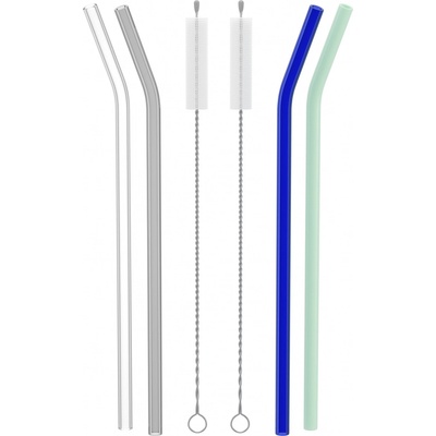 Siguro Sada skleněných brček Crystal Sip Barevné 4 ks 2 kartáčky