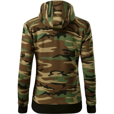 Mikina dámska trendy zipper s kapucňou hnedý maskáč