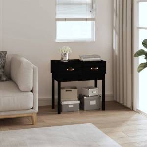 vidaXL Конзолна маса черна 76, 5x40x75 см борово дърво масив (821753)