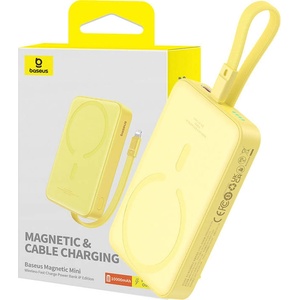 Baseus MagSafe External Battery Pack, USB-C, 10000mAh, 20W - Baseus Magnetic Mini (P10022109Y23-00) - Жълт